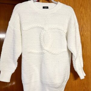 CHANEL Cream Textured Knit Sweater